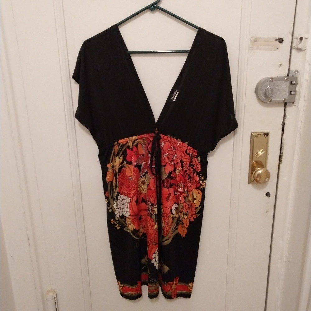 Black and floral low neck and back dress